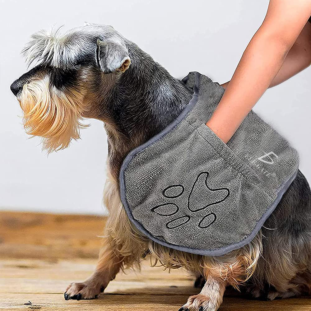 Toalla de Baño para Mascota con Bolsillos de Mano Absorbente de Microfibra - Imagen 2