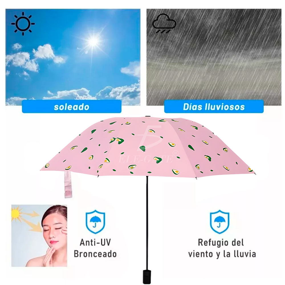 Paraguas Plegable de Aguacate – Divertido, Resistente al Viento y a Prueba de Lluvia - Imagen 5
